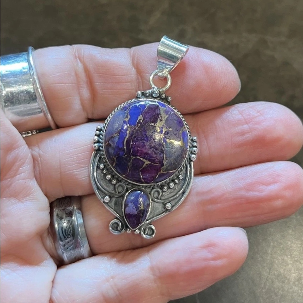 Purple Copper Turquoise Pendant 925 Silver 3 Color Variations - See Photos U Pic